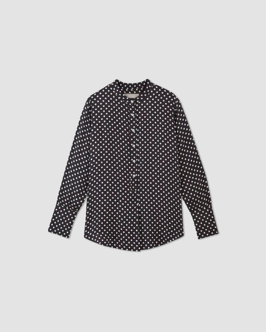 The Hammered Satin Popover Shirt | Black / Bone Polka Dot