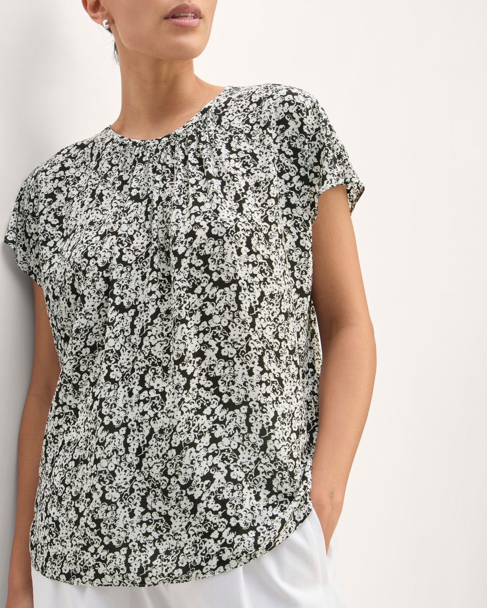 The Gathered Neck Top | Black / Bone Mini Floral