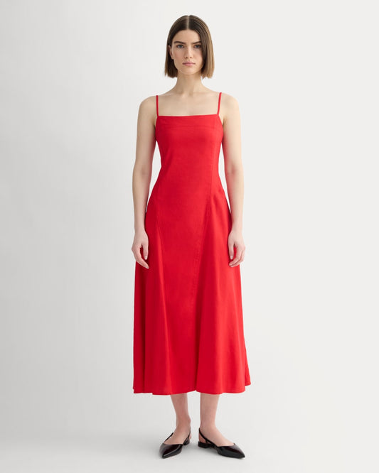 The Seamed Dress in Stretch Linen | Classic Red