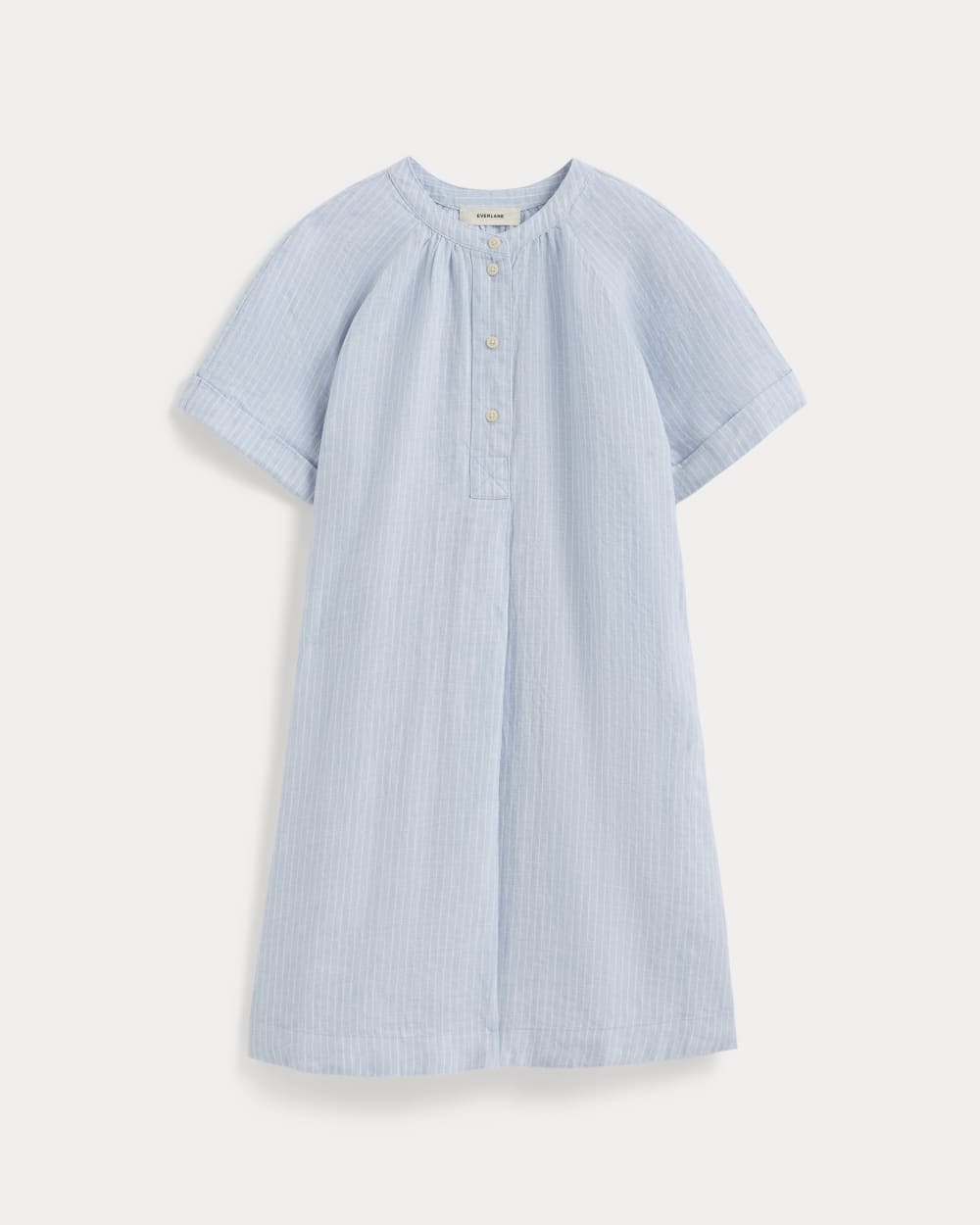 The Popover Dress in Linen | Sky Blue / White