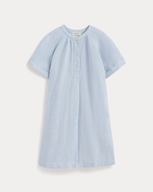 The Popover Dress in Linen | Sky Blue / White