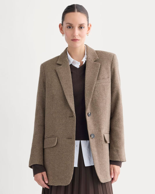 The Oversized Blazer in Wool | Brown Houndstooth