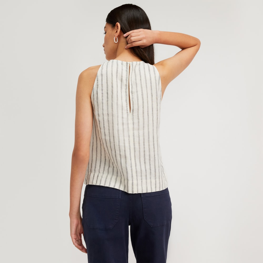 The Linen High-Neck Tank | Black / Canvas Tan