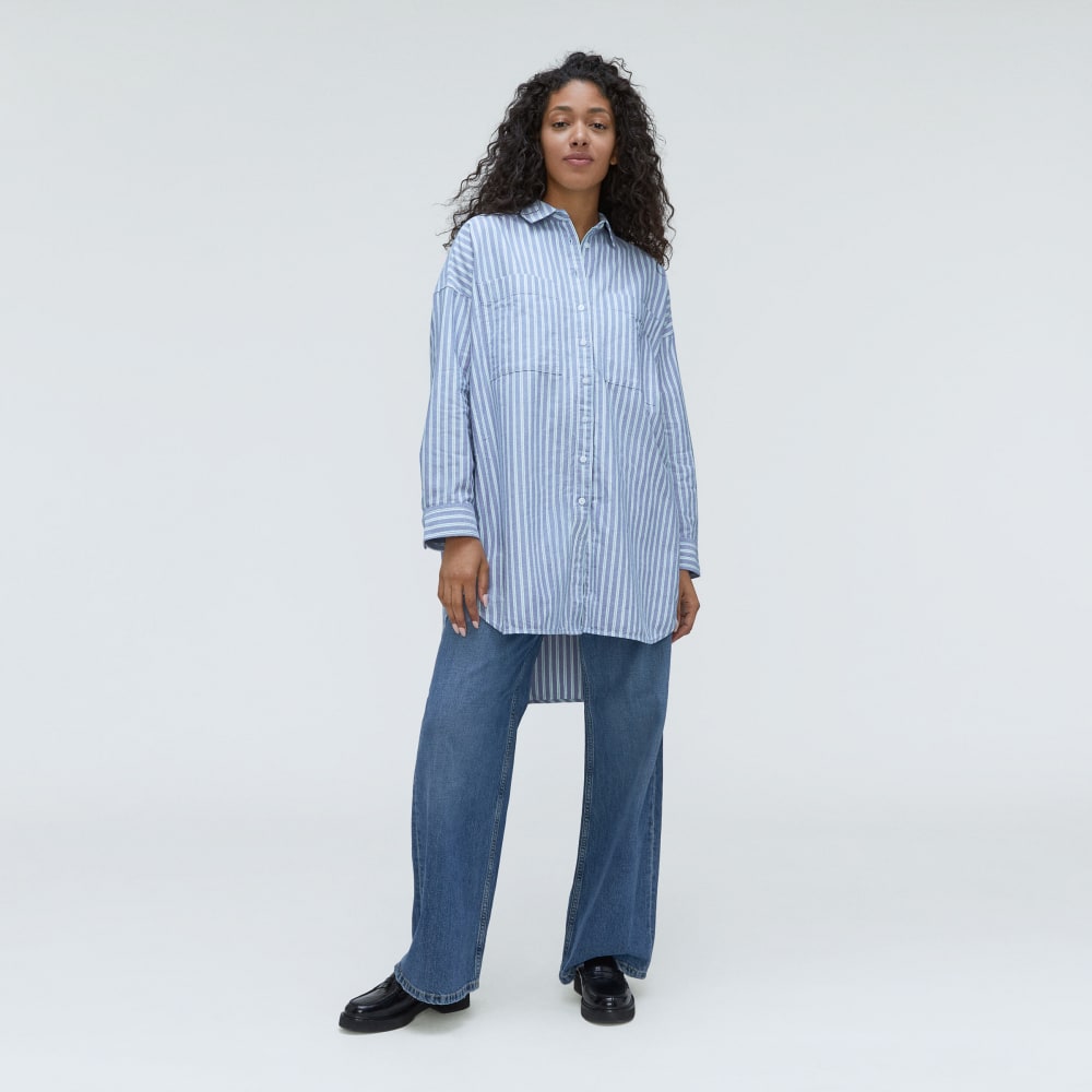 The Way Long Oxford Shirt | Lapis Blue / Bright Jade / Optic White