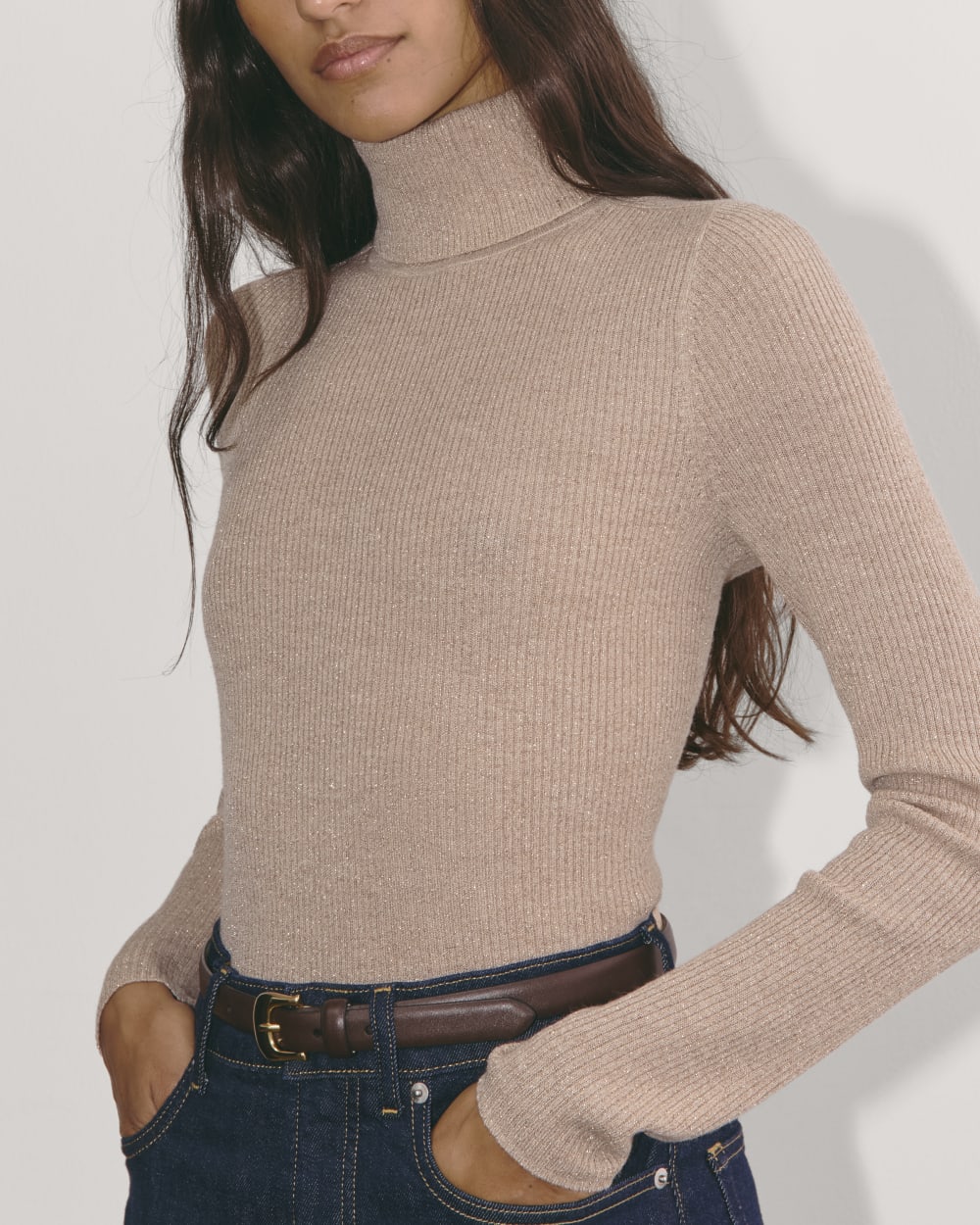The Turtleneck in Lurex Merino | Rose Gold