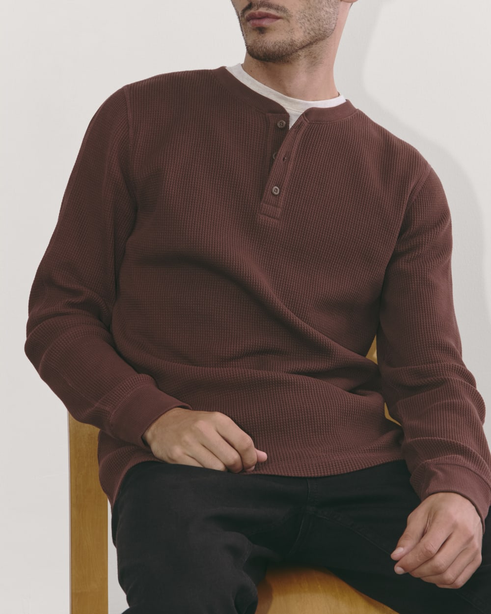 The Waffle Long-Sleeve Henley | Dark Mahogany