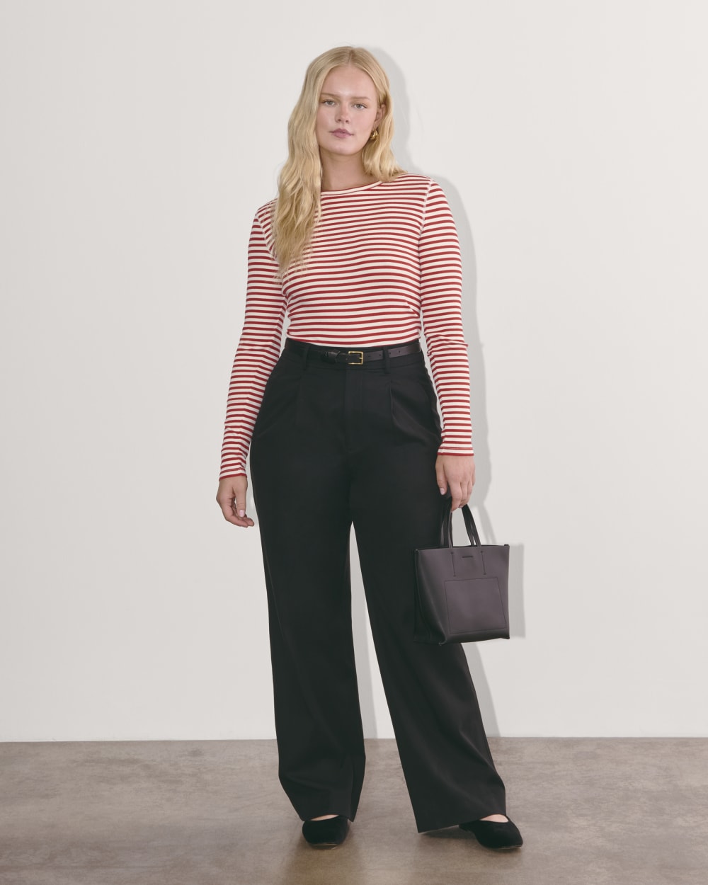 The Luxe Rib Long-Sleeve Crew | Bone / Berry Red