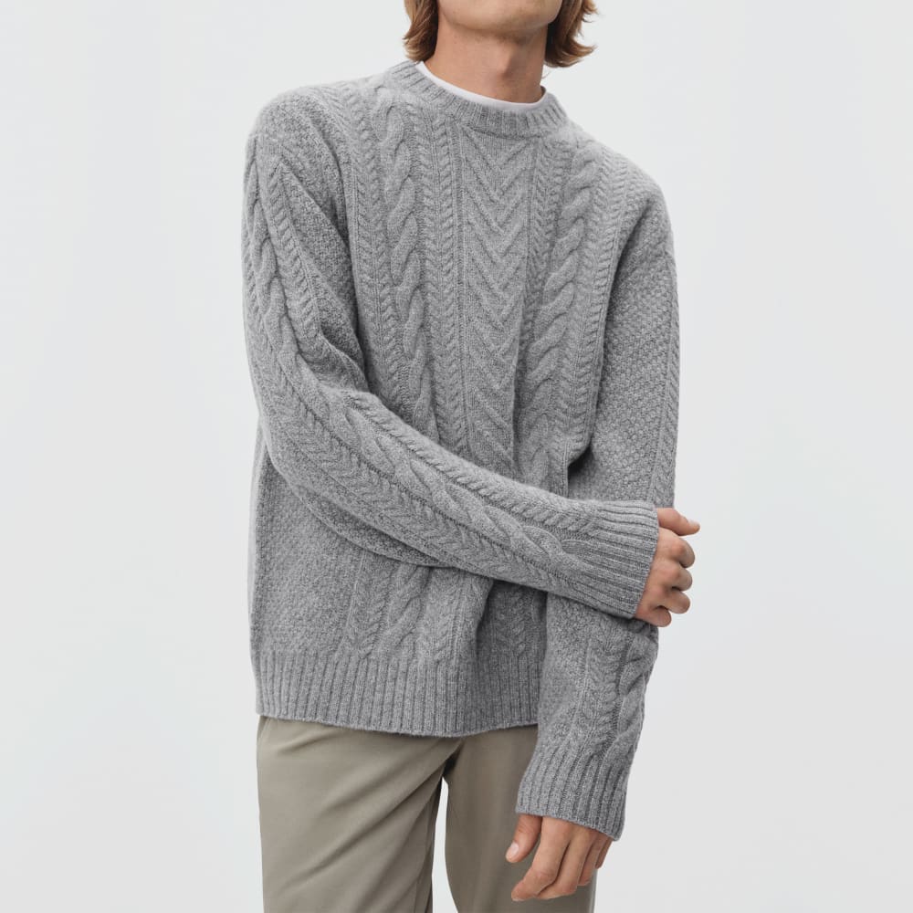 The Felted Merino Cable-Knit Crew | Heathered Mid-Grey