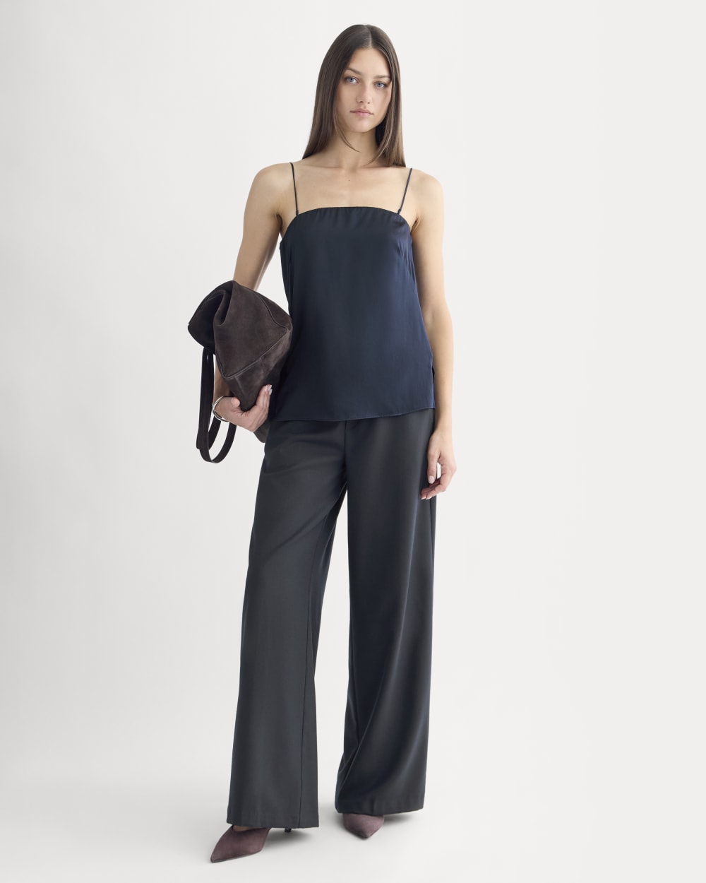 Thin Strap Cami in Silk Charmeuse | Navy