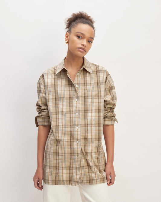 The Supima® Cotton Boyfriend Shirt | Pale Khaki Plaid