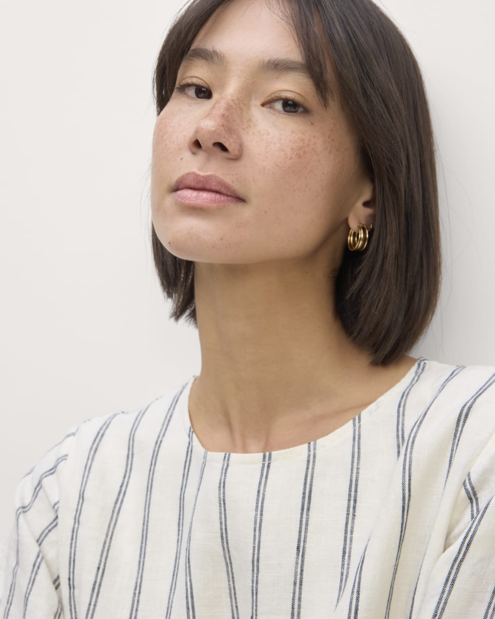 The Linen A-Line Midi Dress | Bone / Navy