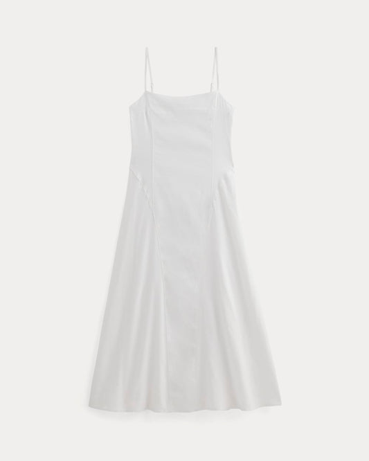 The Seamed Dress in Stretch Linen | White