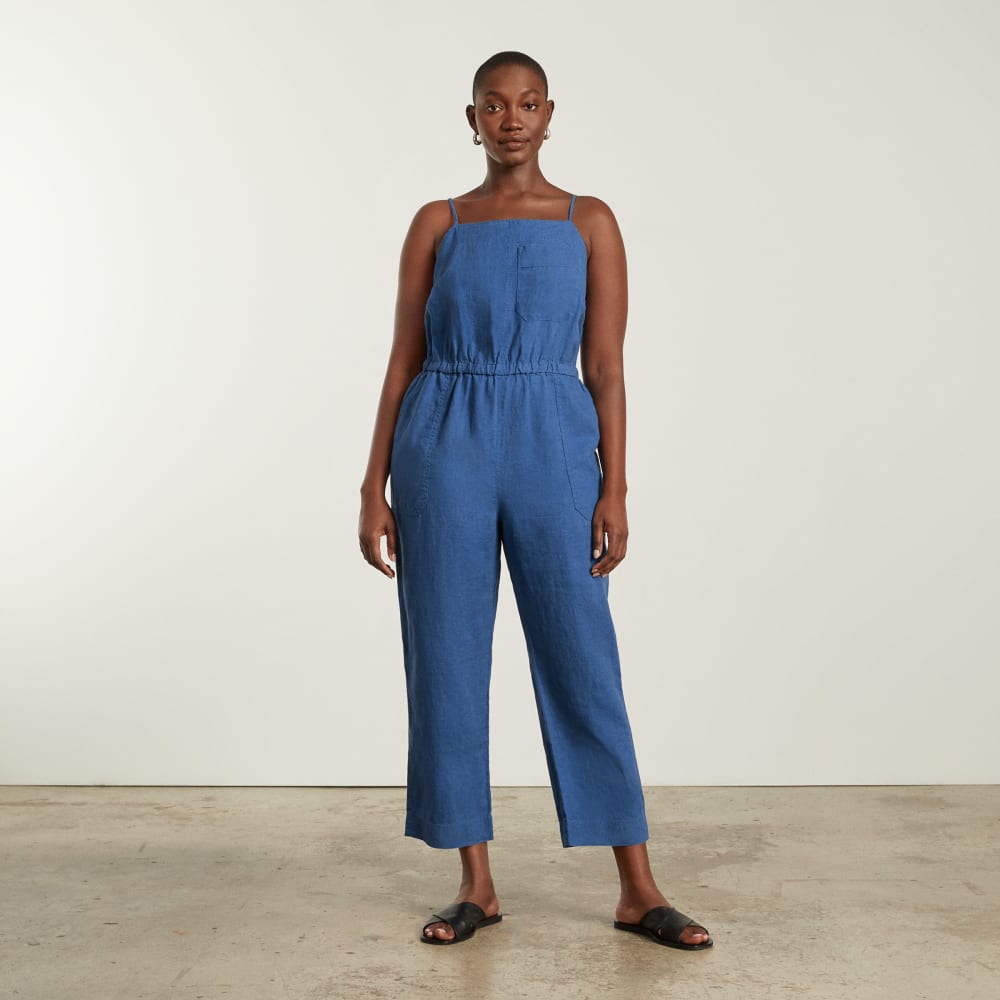 The Linen Shoestring Jumpsuit | Deep Blue