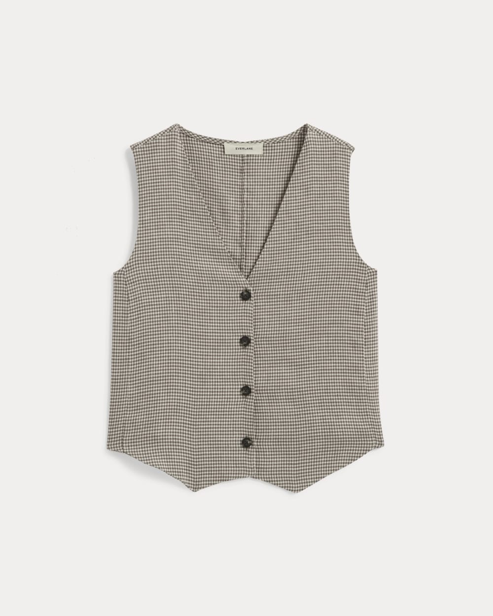 The Vest in Stretch Linen | Deep Taupe Mini Gingham