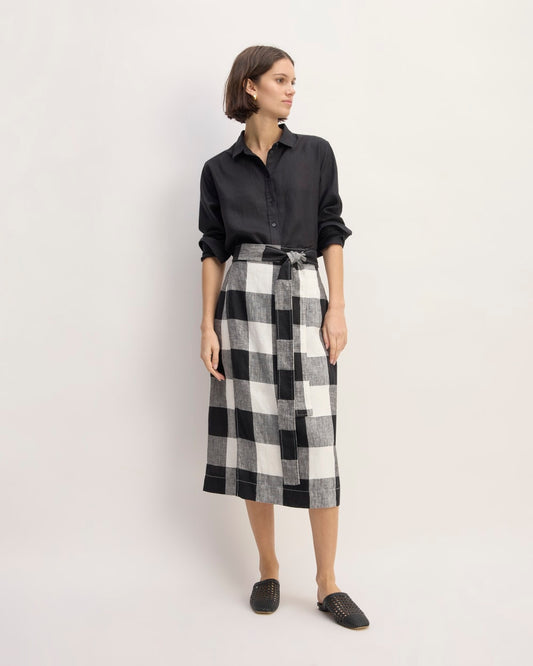 The Linen Wrap Skirt | Bone / Black Check