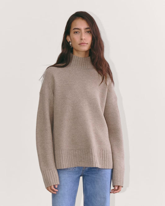 The Honeycomb Funnel Neck in Wool Cashmere | Oatmeal
