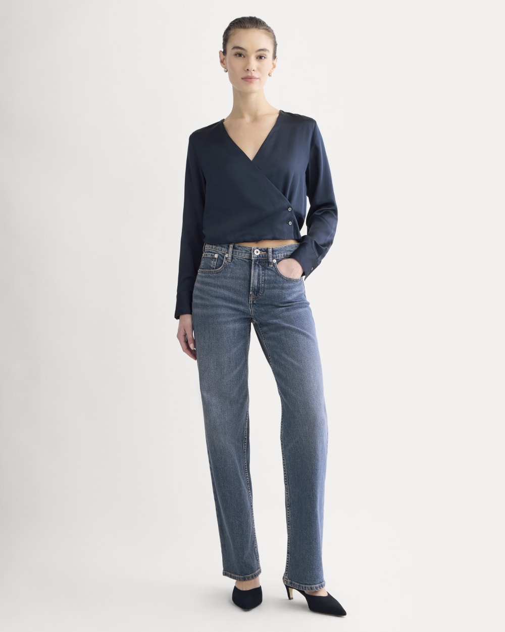 Wrap Top in Silk Charmeuse | Navy