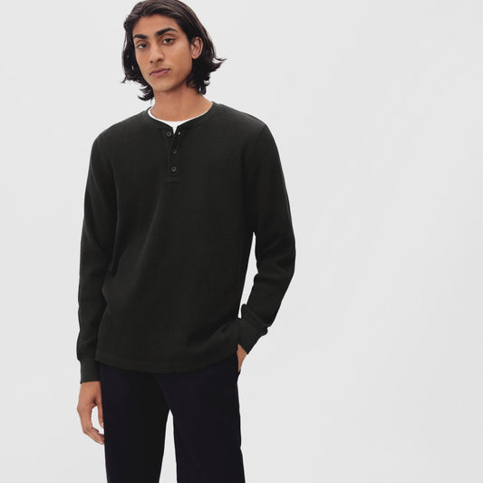 The Waffle Long-Sleeve Henley Tee | Black