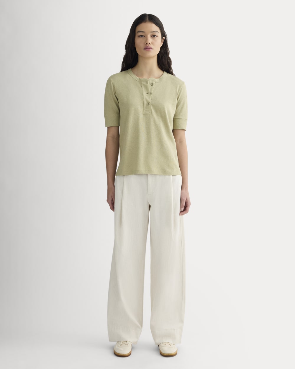 The Henley in Cotton Linen | Eucalyptus