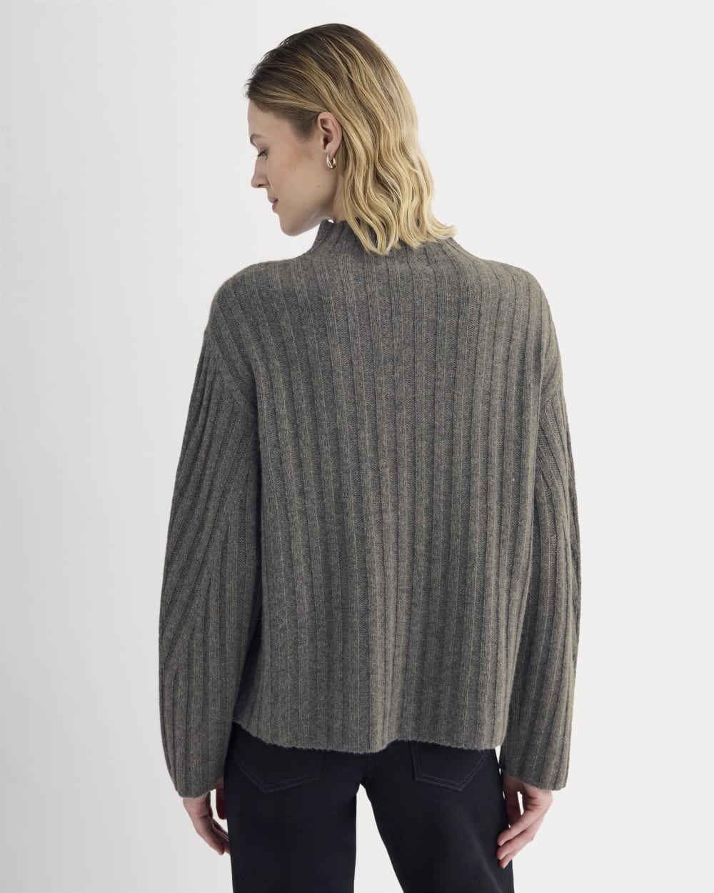 Funnel-Neck Sweater in Wool Cashmere | Heather Charcoal