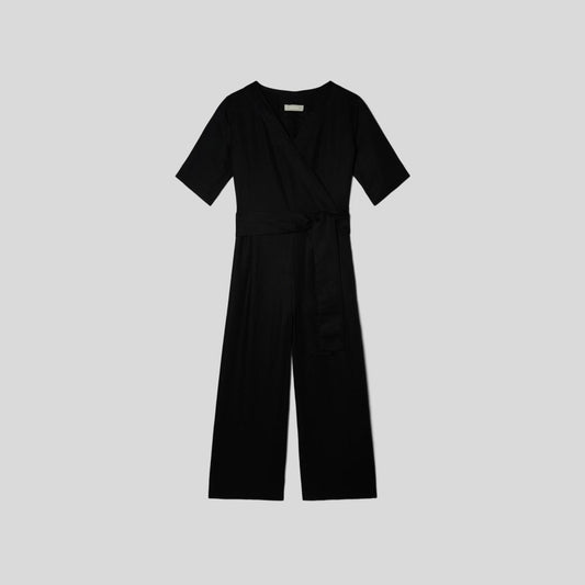 The Wrap Jumpsuit in Linen | Black