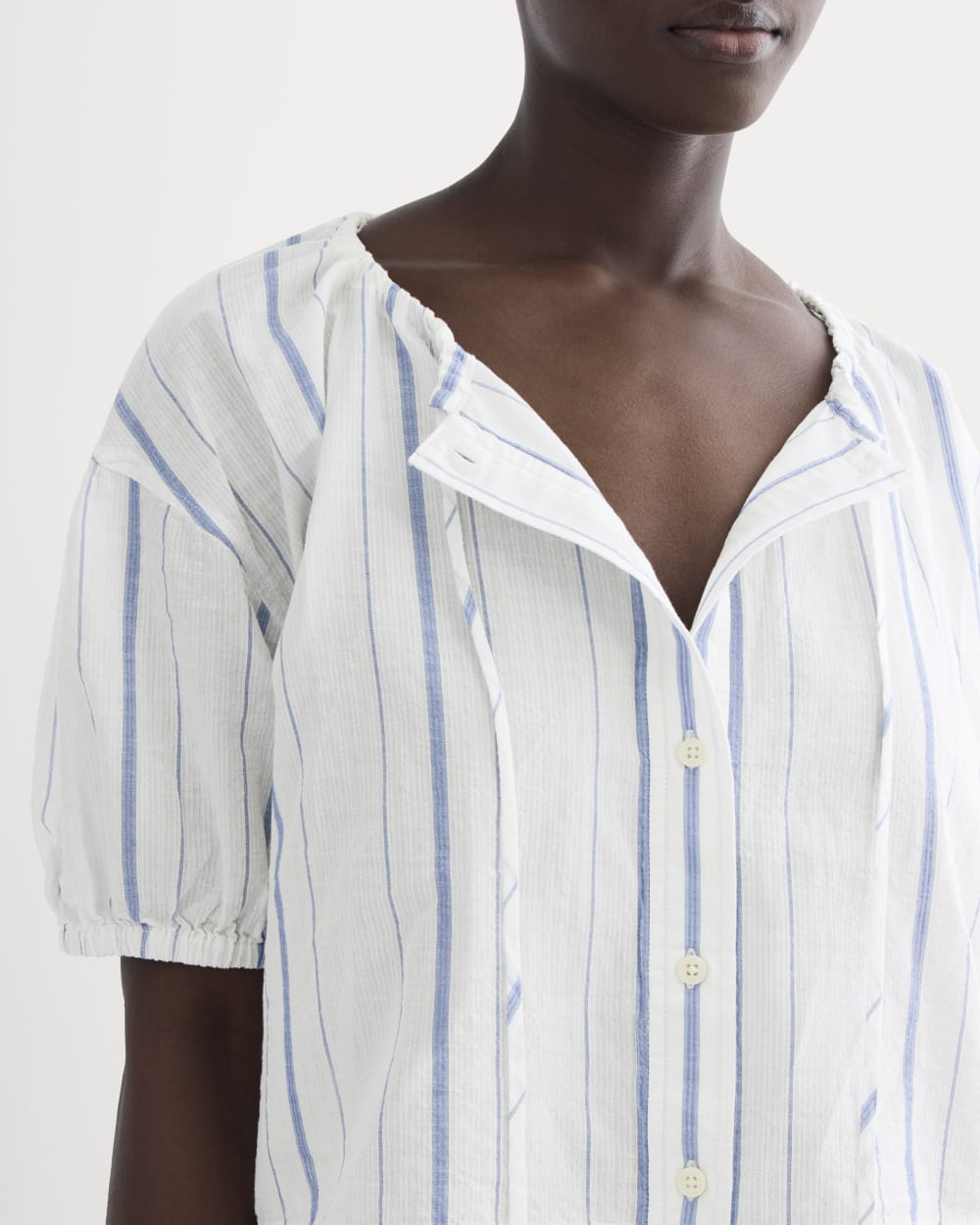 The Gauze Button-Up | Bone / Dutch Blue