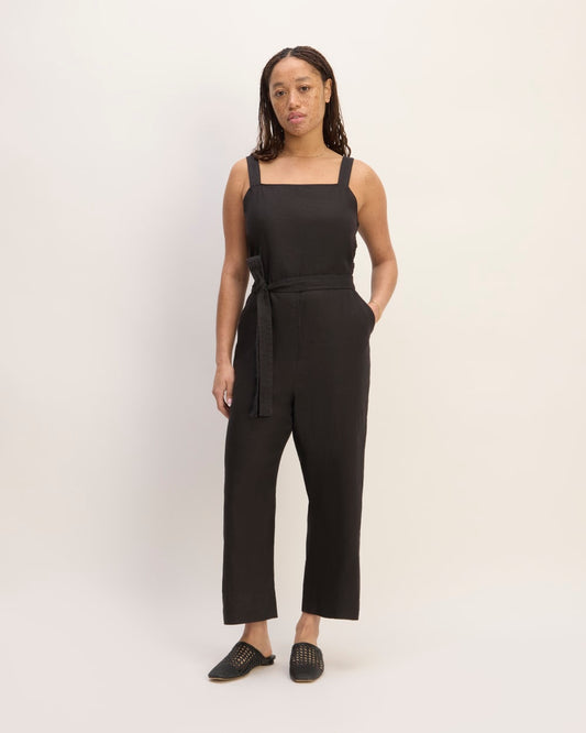 The Linen Side-Button Jumpsuit | Black