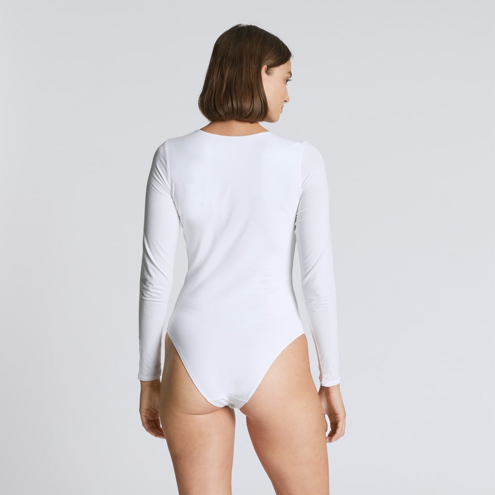 The Long-Sleeve Supima® Square-Neck Bodysuit | White | Bikini
