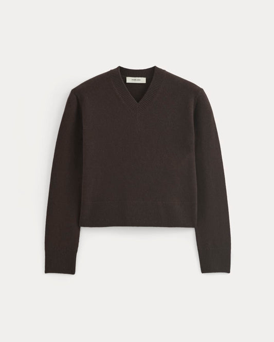 Cashmere Cropped High-V Sweater | Dark Chocolate