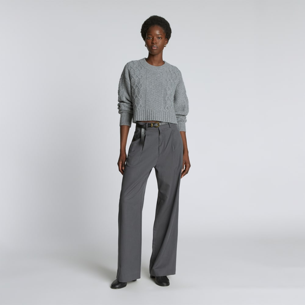The Felted Merino Cropped Cable Sweater | Heathered Mid-Grey