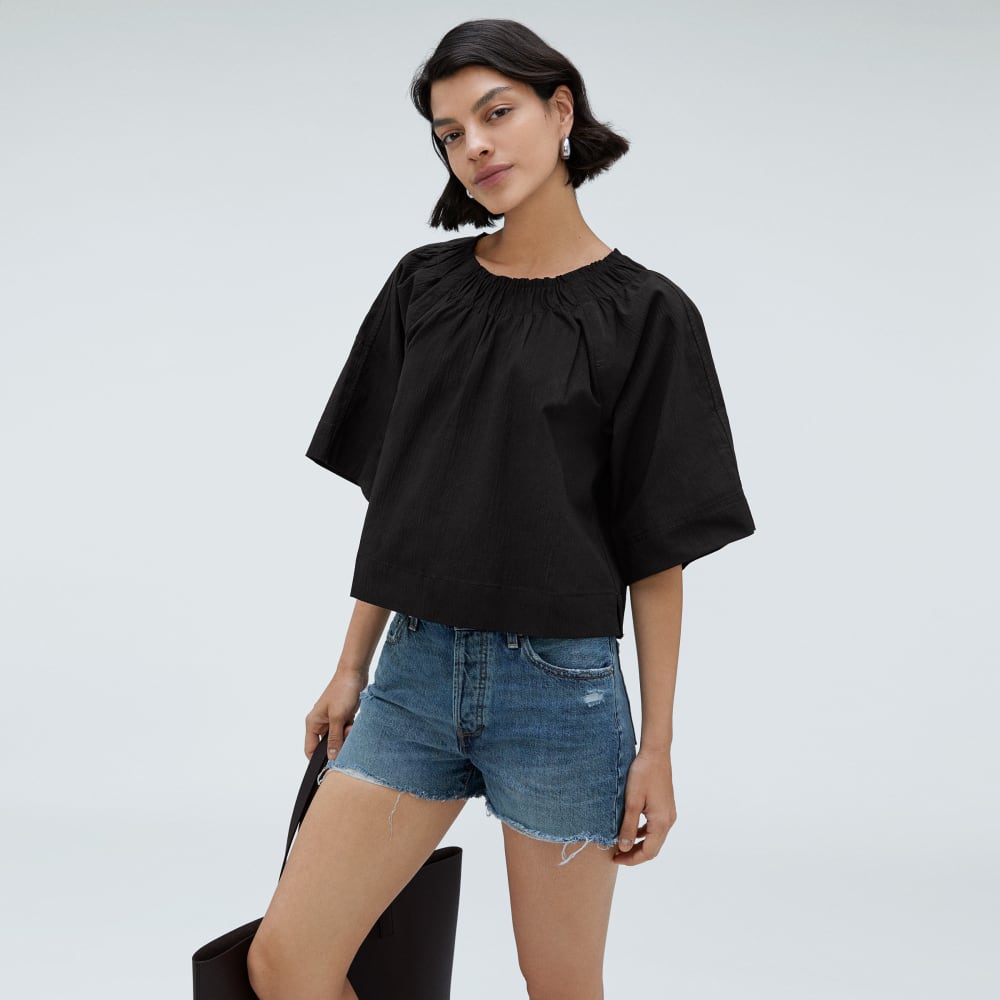 The Seersucker Gathered Tee | Black