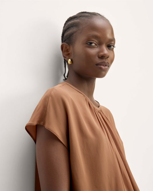 The Gathered Neck Top | Carob Brown