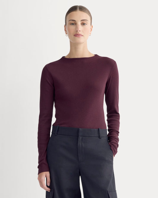 The Luxe Rib Funnel-Neck Tee | Heathered Port Royale
