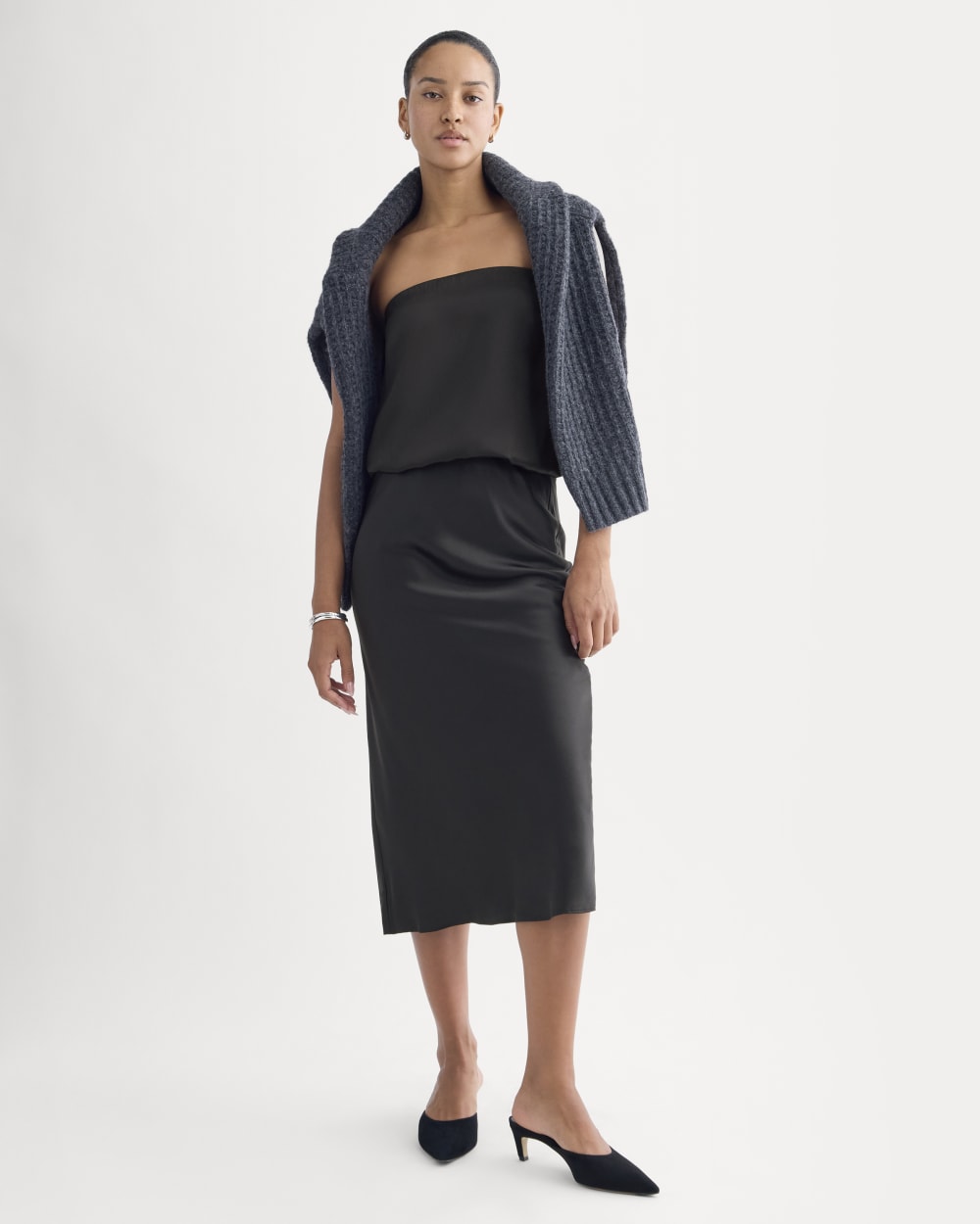 Thin Strap Cami in Silk Charmeuse | Black