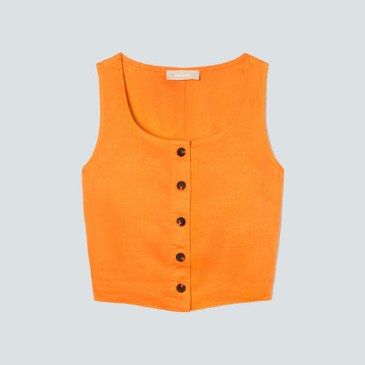 The Linen Button-Front Crop Tank | Turmeric