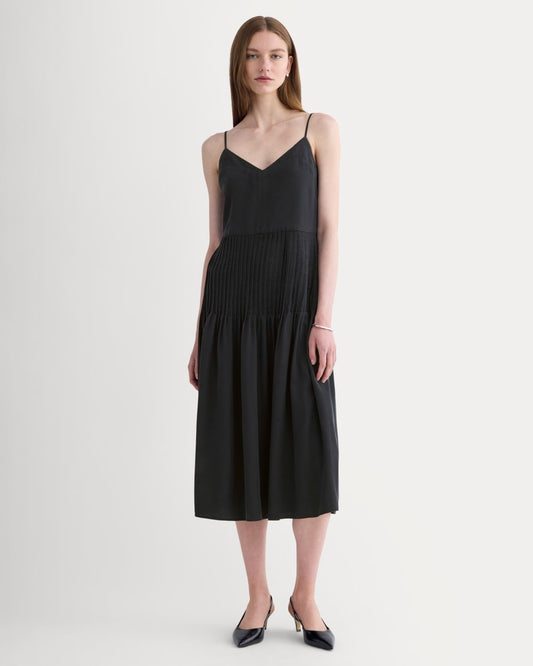 The Pleated Slip Dress in Butterlite | Black