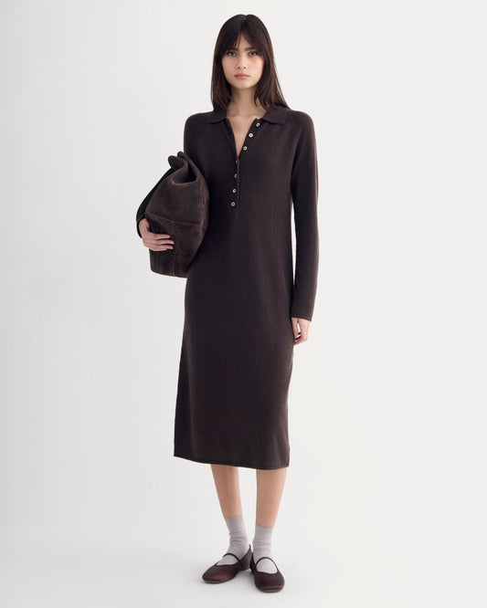Cashmere Polo Midi Dress | Dark Chocolate