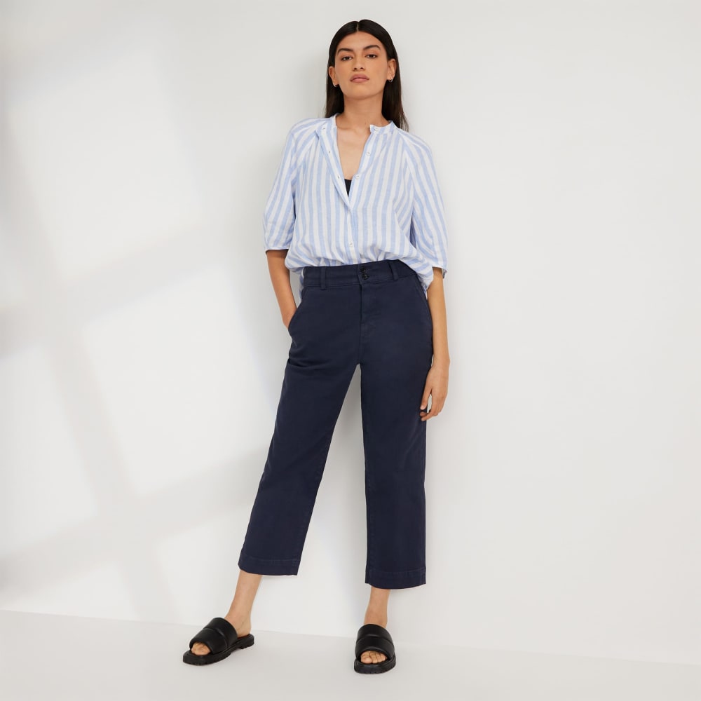 The Linen Puff Sleeve Shirt | Blue / White