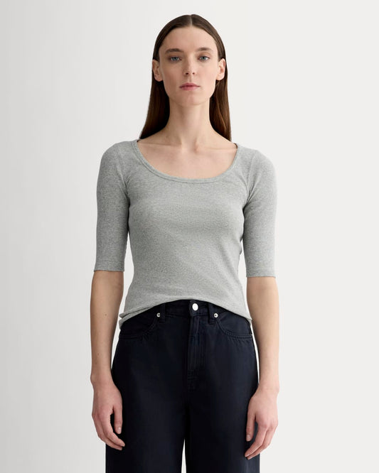 The Luxe Rib Scoop-Neck Tee | Heathered Grey