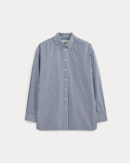 The Boyfriend Shirt in Ultrasoft Cotton | Bone / Mazarine Blue