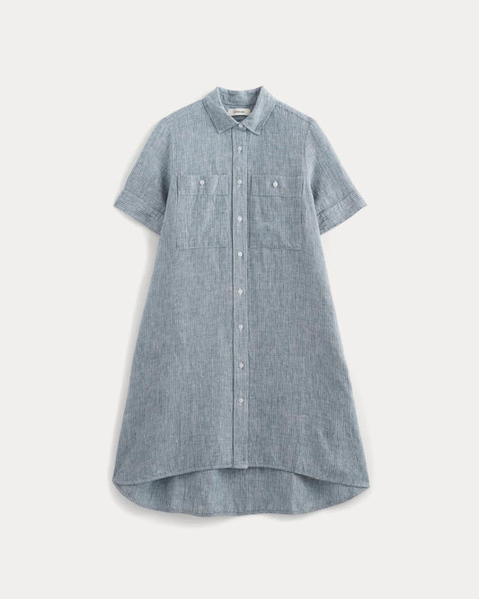 The Daytripper Dress in Linen | White / Blue