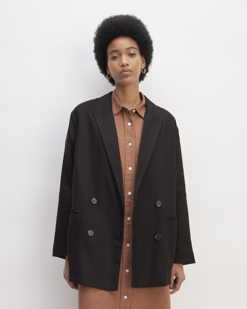 The Linen Double Breasted Blazer | Black