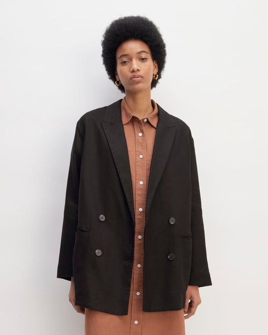 The Linen Double Breasted Blazer | Black