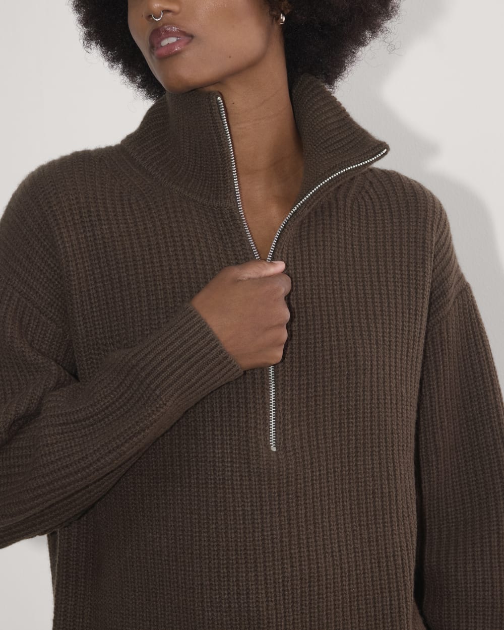 The Half-Zip Sweater in Luxe Merino | Earth Brown