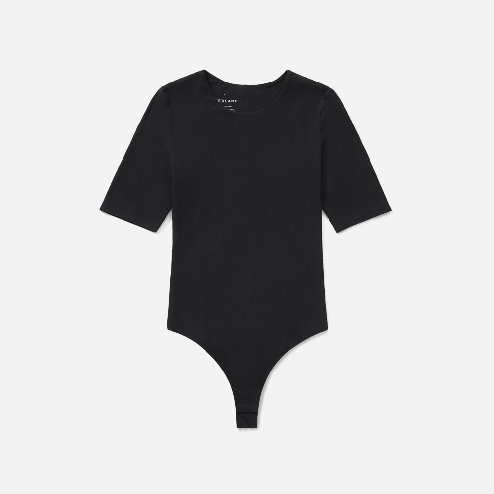 The Short-Sleeve Crew Neck Bodysuit | Black | Thong