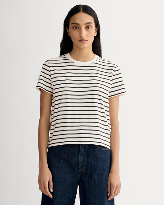 The Box-Cut Tee in Essential Cotton | Bone / Black | No Pocket