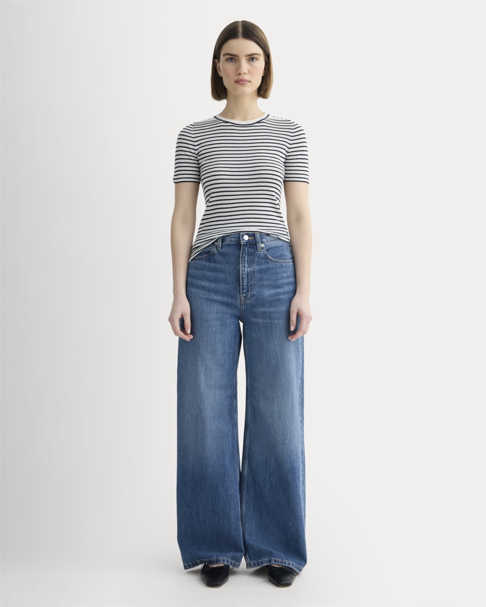 The Sweater Tee in Ultrasoft Merino | Bone / Navy