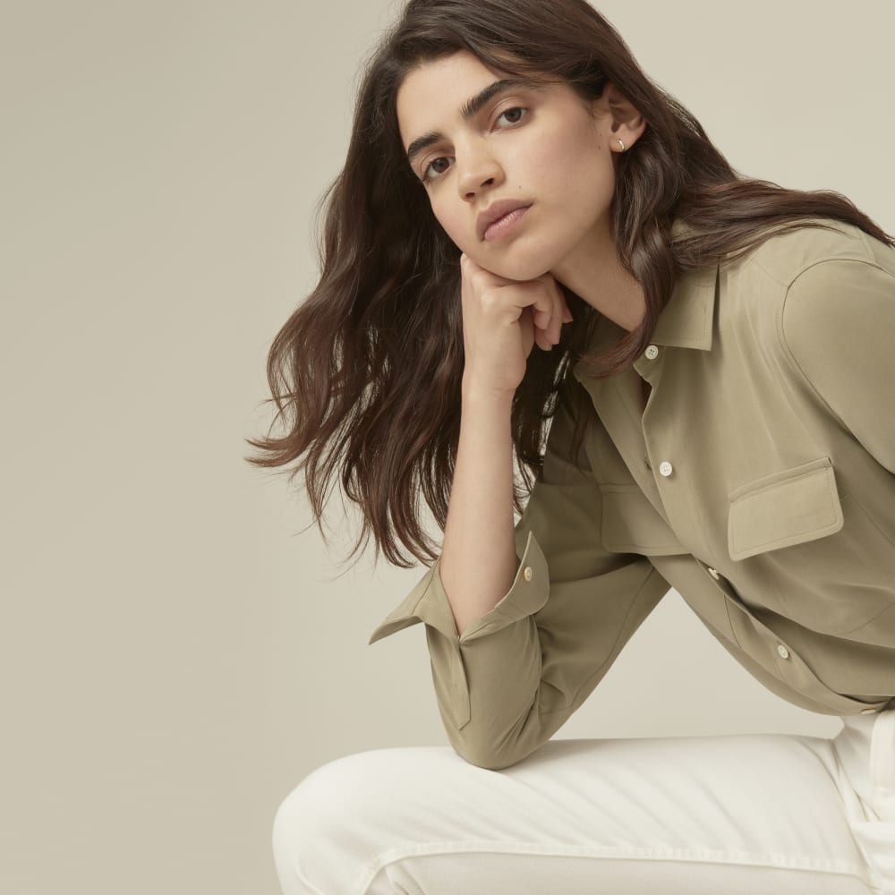The Washable Silk Relaxed Shirt  | Covert Green