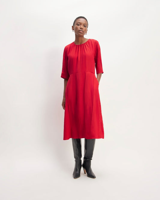 The City Stripe Ruched Dress | Haute Red