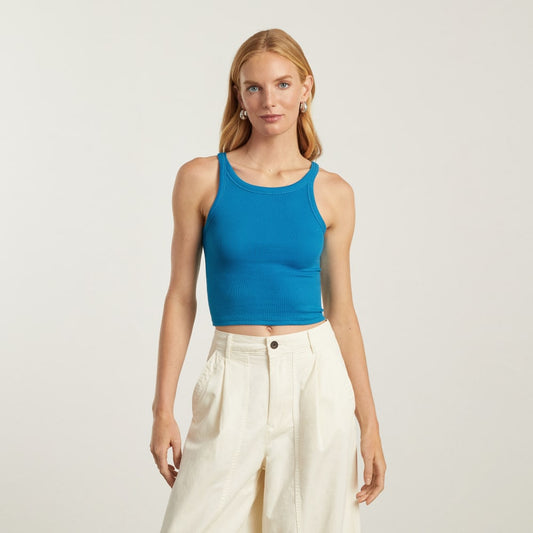 The Pima Micro-Rib Short Tank | Horizon Blue